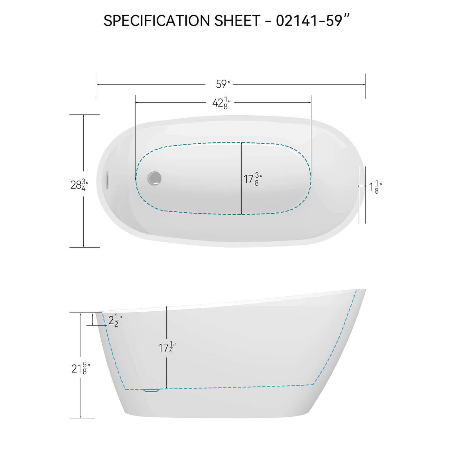 59 inch single slipper small size acrylic bathtub dimensions outline drawing