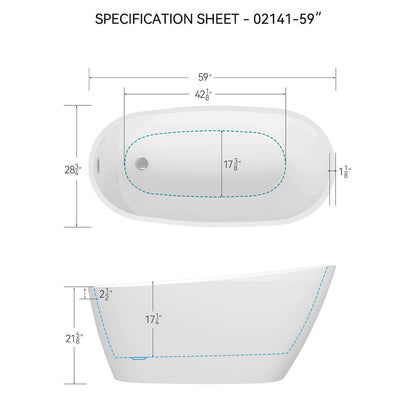 59 inch single slipper small size acrylic bathtub dimensions outline drawing