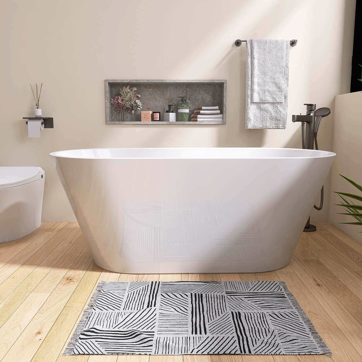 59 inches Gloss White Oval Freestanding Bathtub