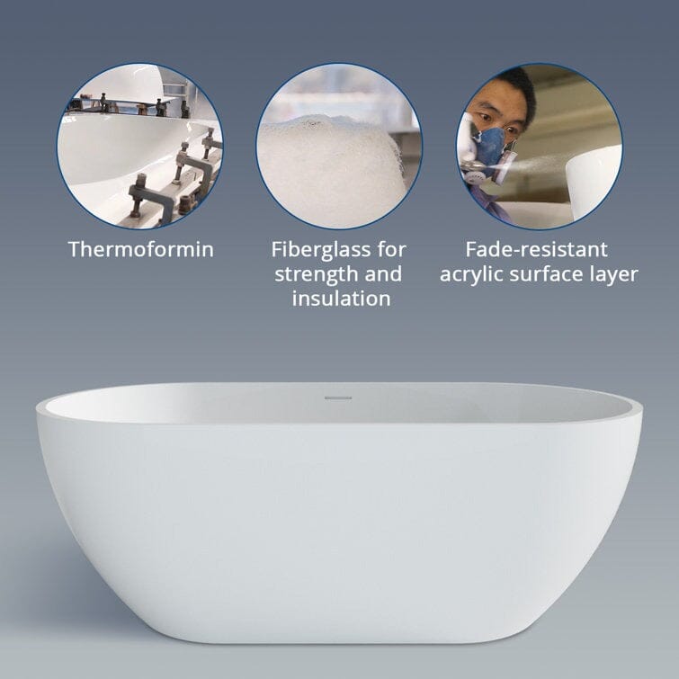 Finished details of 59&quot; freestanding soaking tub with center drain