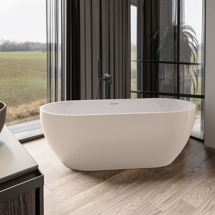 Center Drain Oval Soaking Bathtub in 59&quot;