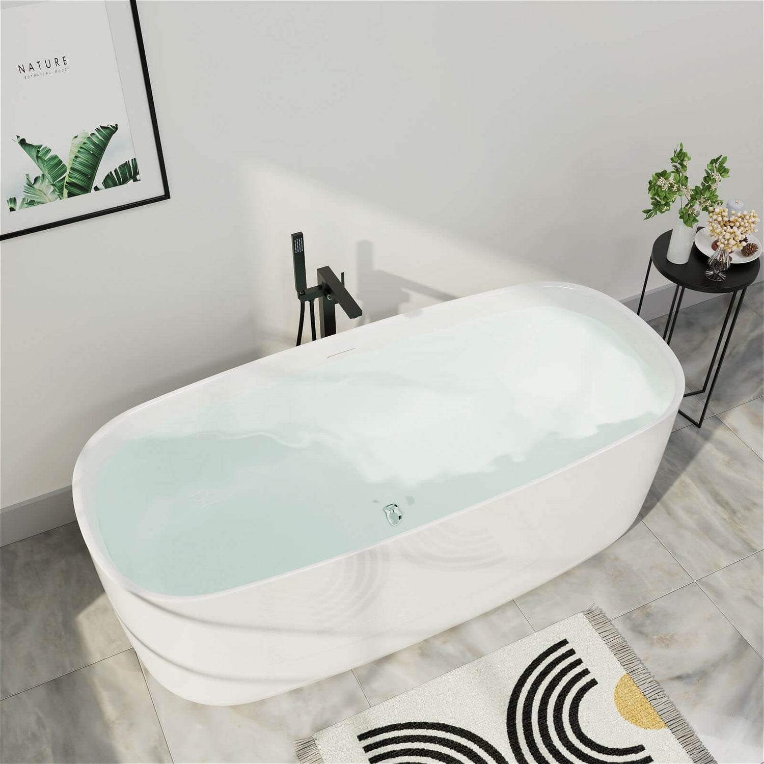 59 Inch Acrylic Freestanding Rectangle Soaking Bathtub