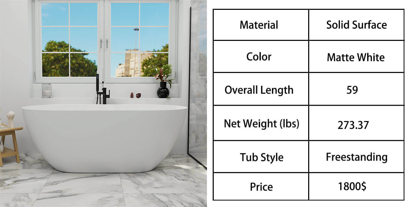 59_inch_Solid_Surface_bathtub_parameter_diagram