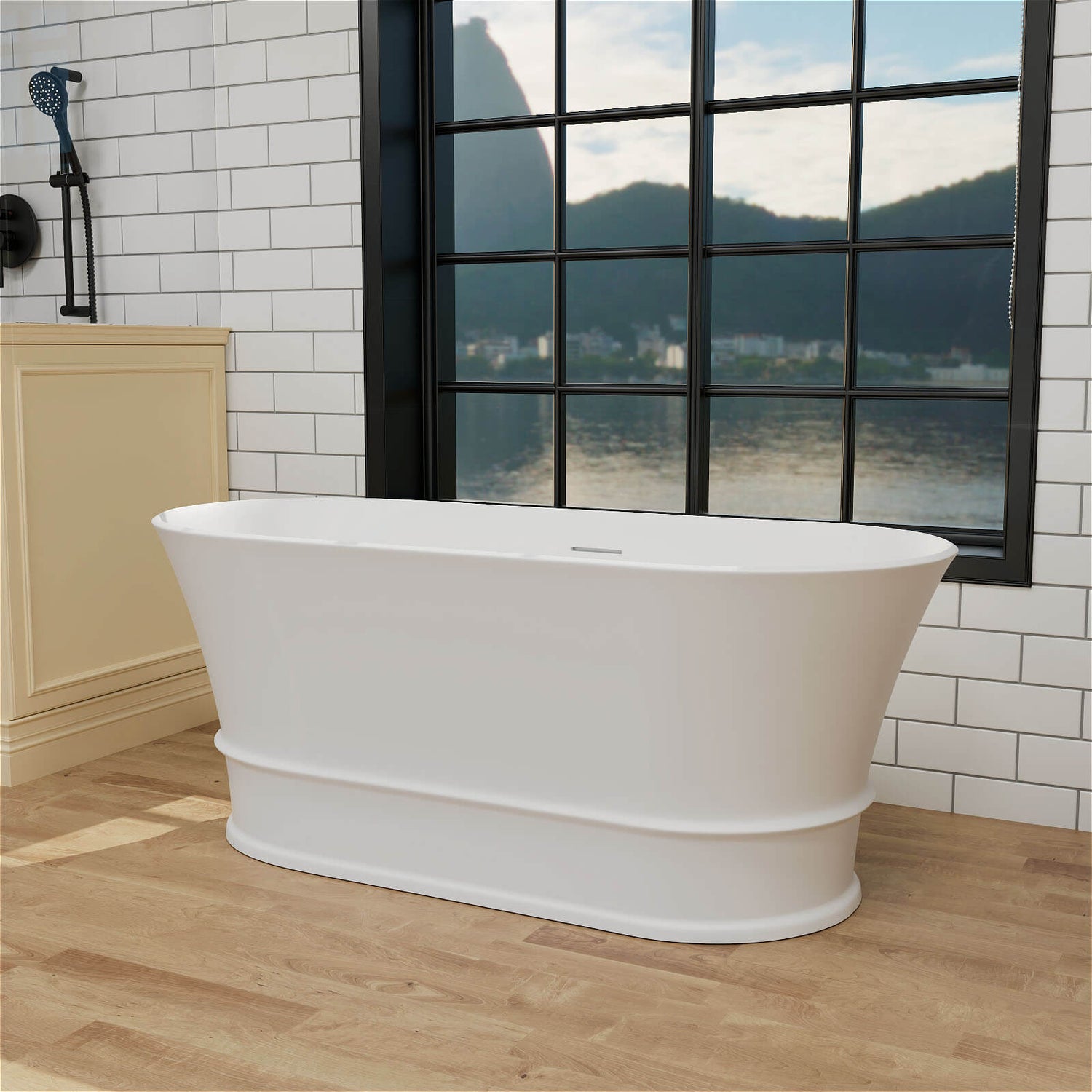 59 inch Vintage Bathtub Stone Resin Freestanding Soaking Tub