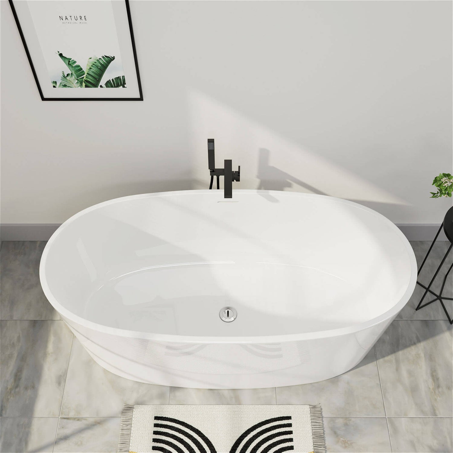 Modern Oval 63 inch Freestanding Soaking Bathtub