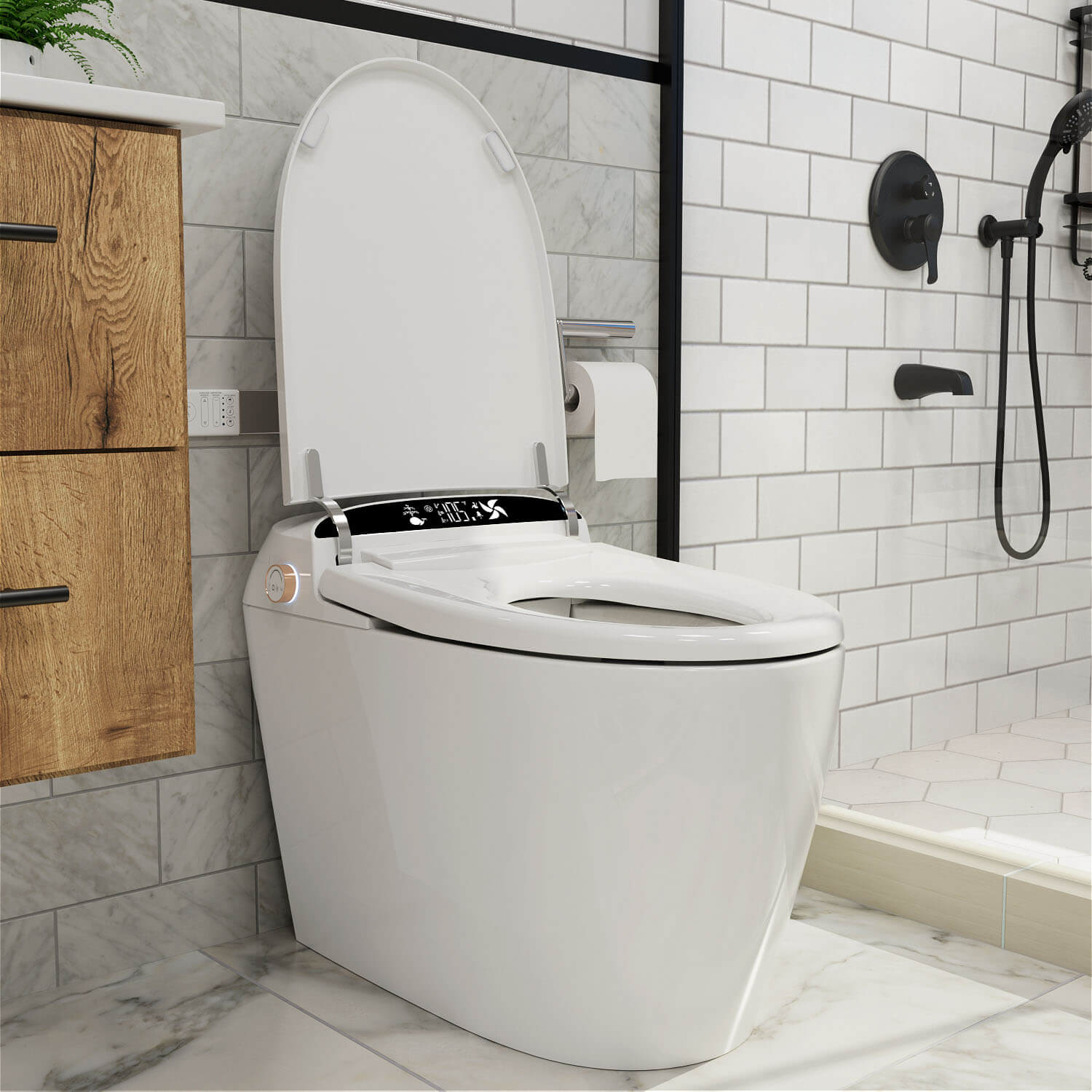 Giving Tree One-Piece Elongated Floor Smart Toilet with Bidet, Adjustable Mobile Drying