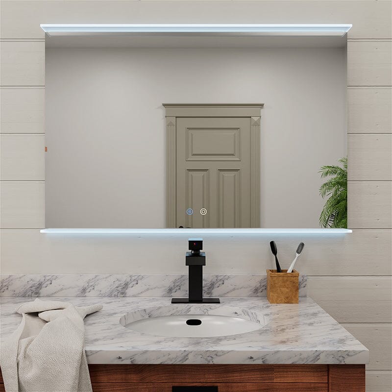 Rectangular Wall Mount LED Lighted Bathroom Vanity Mirror with Shelf