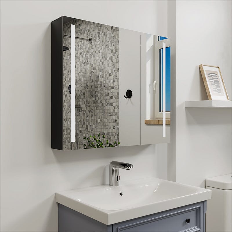 Rectangular Dimmable LED Lighted Medicine Cabinet with Mirror, Adjust Glass Shelves