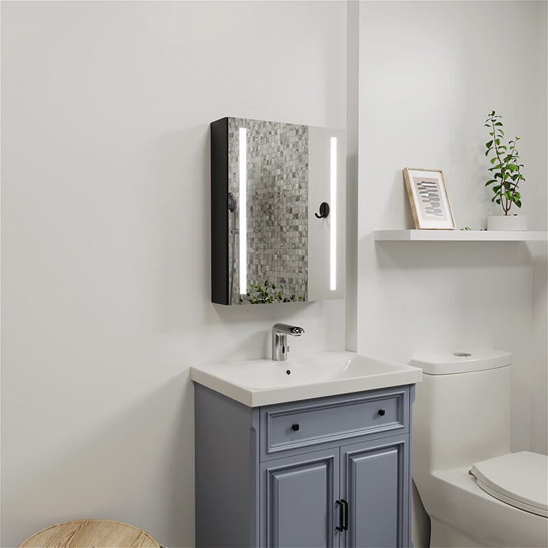 Rectangular Dimmable LED Lighted Medicine Cabinet with Mirror, Adjust Glass Shelves