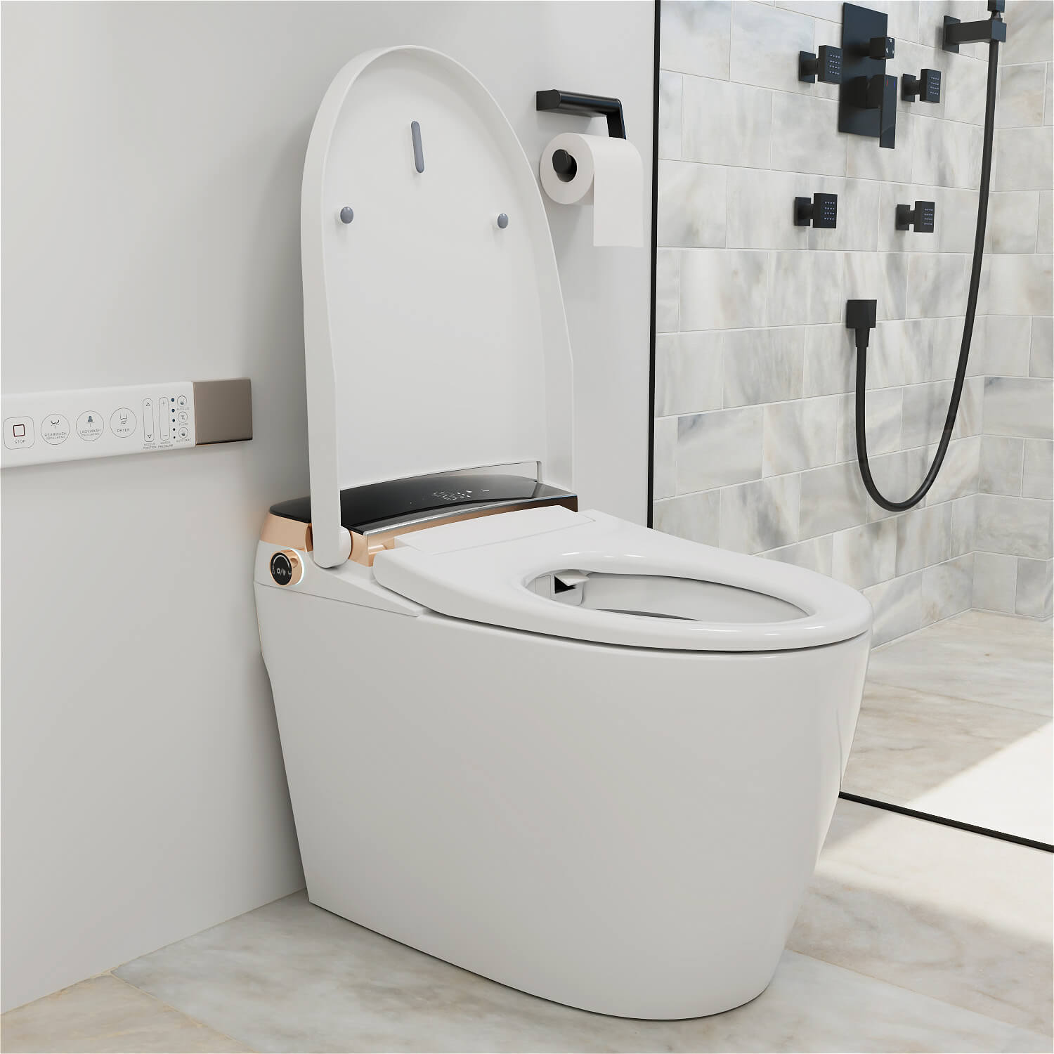 One Piece Smart Toilet with Bidet Built in, LED Night Light, Heated Seat, Warm Water