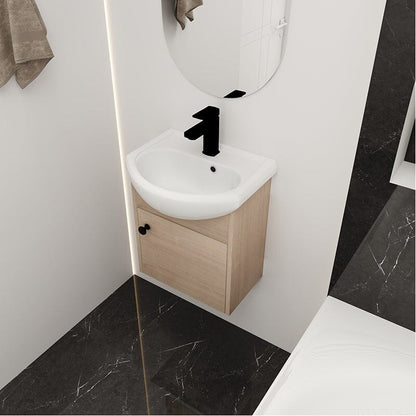 18 Inch Small Size Bathroom Vanity With Ceramic Sink, Wall Mounting Design