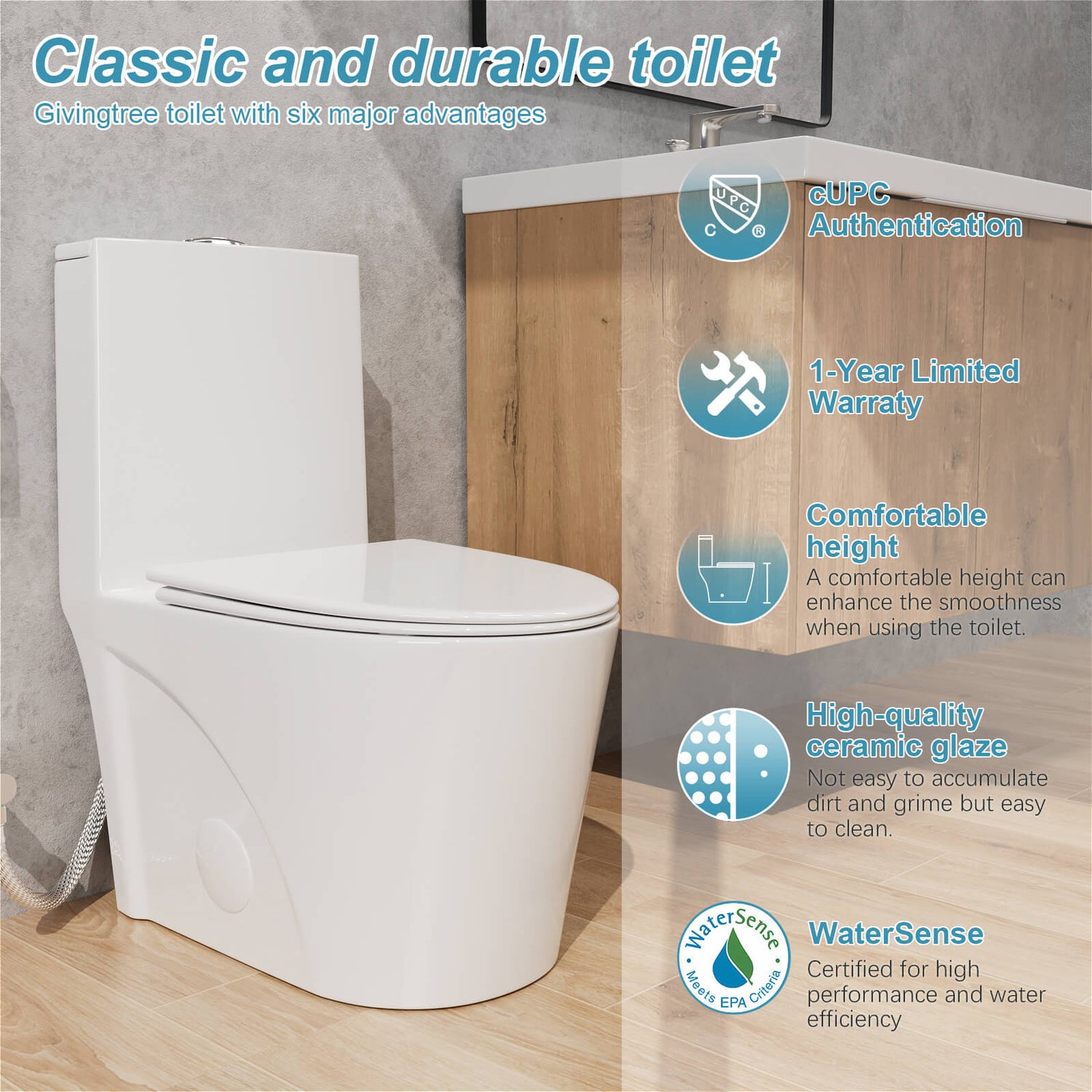 Giving Tree One Piece 1.1GPF/1.6 GPF Dual Flush Elongated Toilet