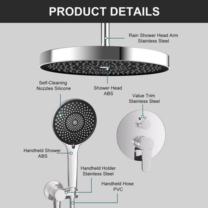 12&quot; Ceiling Mount Round Shower Systems with Head Shower &amp; Hand Shower Combo Set