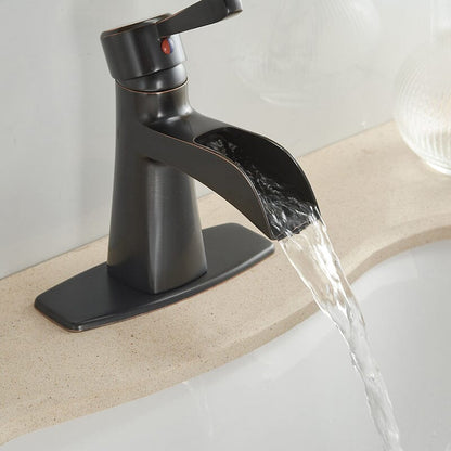 Waterfall Single Hole Single-Handle Low-Arc Bathroom Sink Faucet With Pop-up Drain Assembly