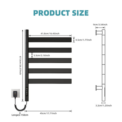 Heated Towel Racks for Bathroom, 180° Rotating Wall Mounted Towel Warmer with Flat 5 Bar