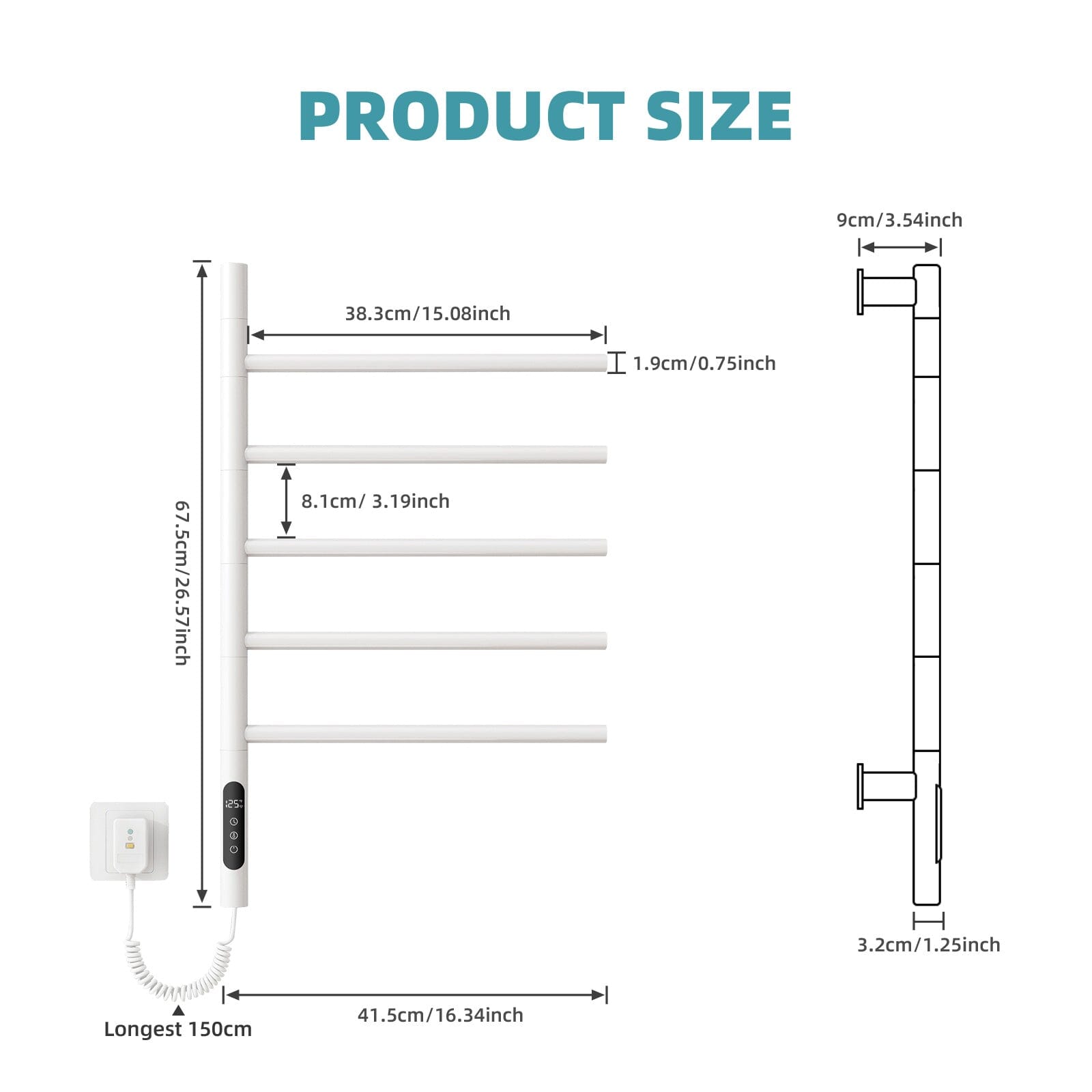 Heated Towel Racks for Bathroom, 180° Rotating Wall Mounted Towel Warmer with Built-in Timer