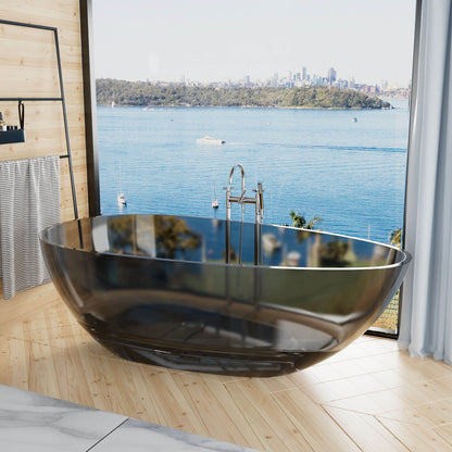 71&quot; Modern Art Resin Tub, Gray Transparent Egg Shape Freestanding Soaking Bathtub for Hotels