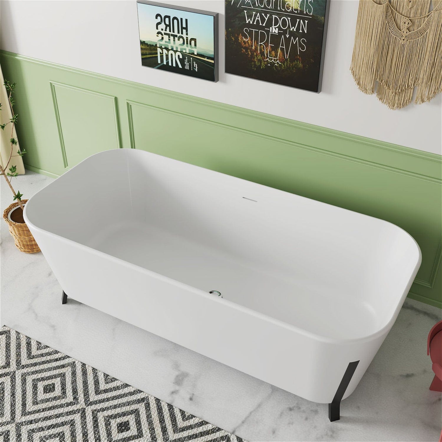 67&quot; Clawfoot Tub Solid Surface Stone Resin Freestanding Soaking Bathtub