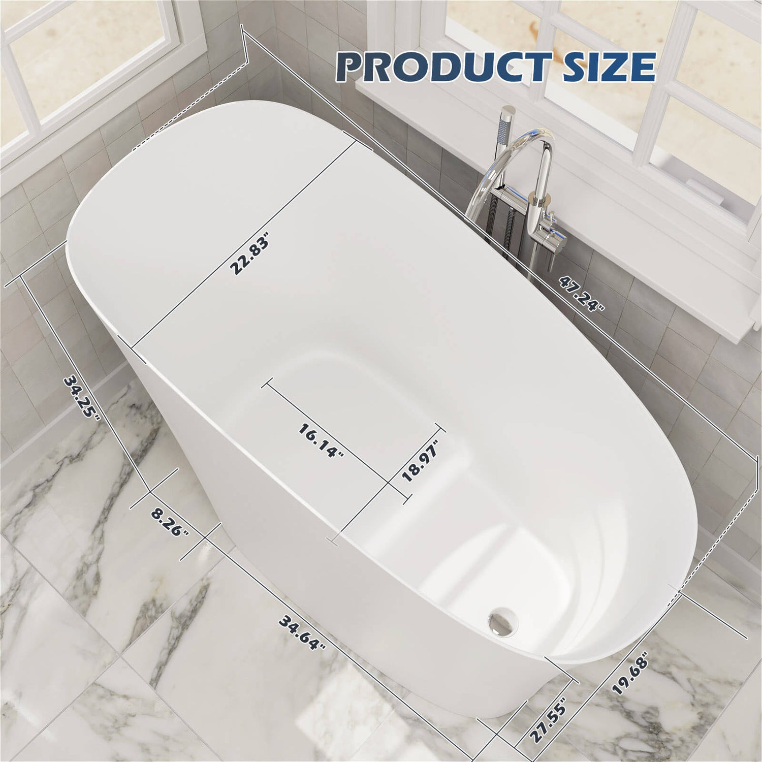 47&quot; Single Slipper Freestanding Japanese Soaking Bathtub Solid Surface Stone Resin Tub with Built-in Seat