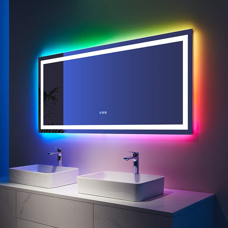 RGB LED Light Bathroom Vanity Mirror Large Rectangular Frameless Anti Fog