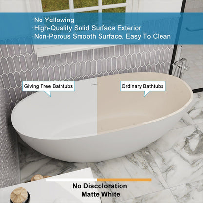 55&quot; Solid Surface Stone Resin Oval-shaped Freestanding Soaking Bathtub with Overflow