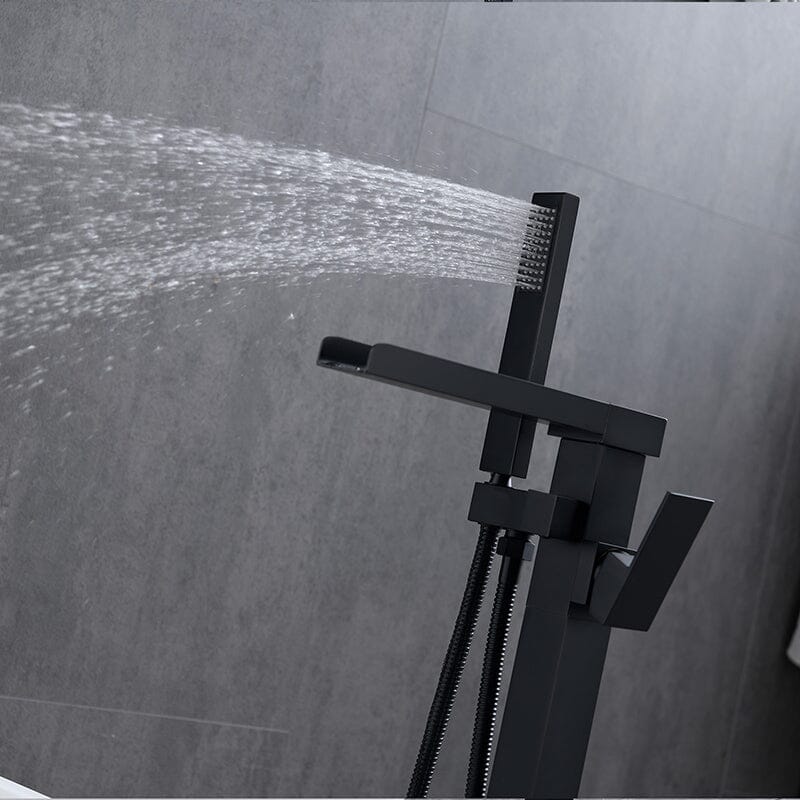 Waterfall Freestanding Bathtub Faucet Floor Mount Tub Filler with Hand Shower