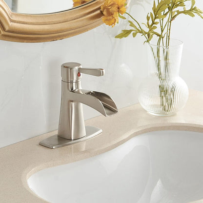 Waterfall Single Hole Single-Handle Low-Arc Bathroom Sink Faucet With Pop-up Drain Assembly