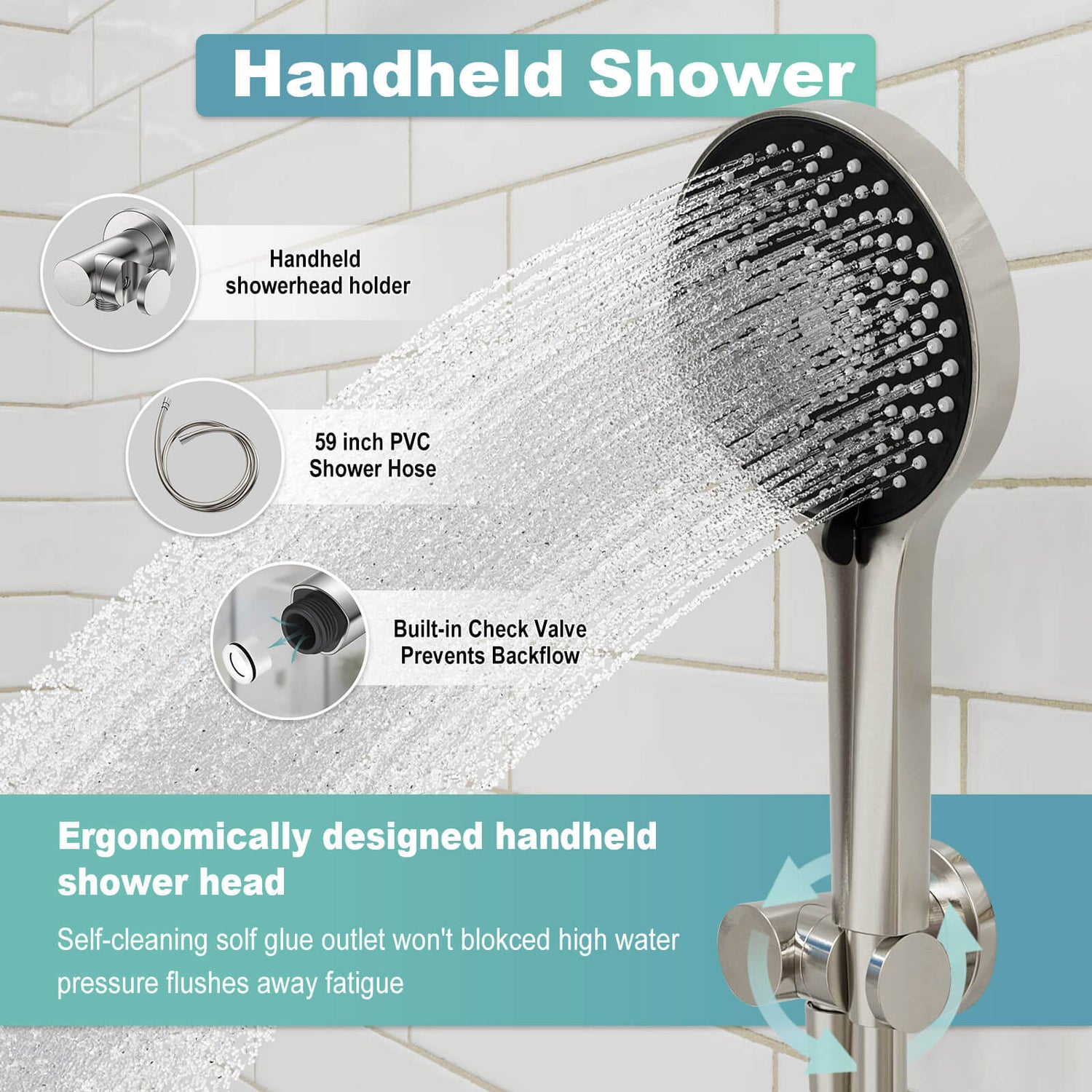 8&quot; Shower Systems with Adjustable 3-Spray Cylindrical Shower Head And 6-Spray Handheld, Wall Mount