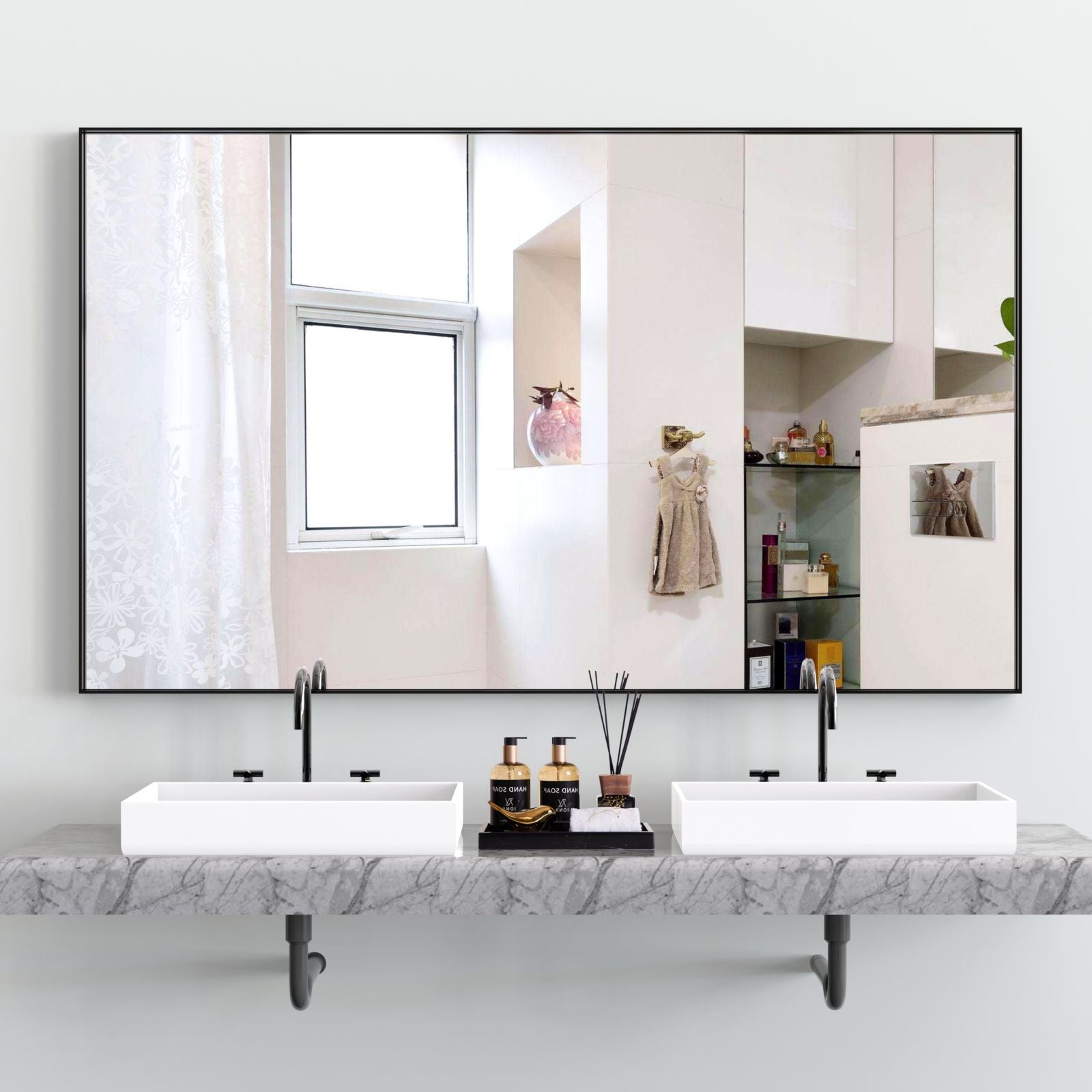 60x36 Inch Modern Decorative Rectangle Bathroom Mirror with Black or Silver Aluminum Frame