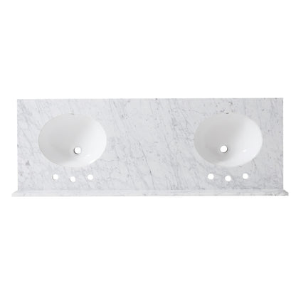 61 inch white freestanding bathroom vanity top with marble countertop top view