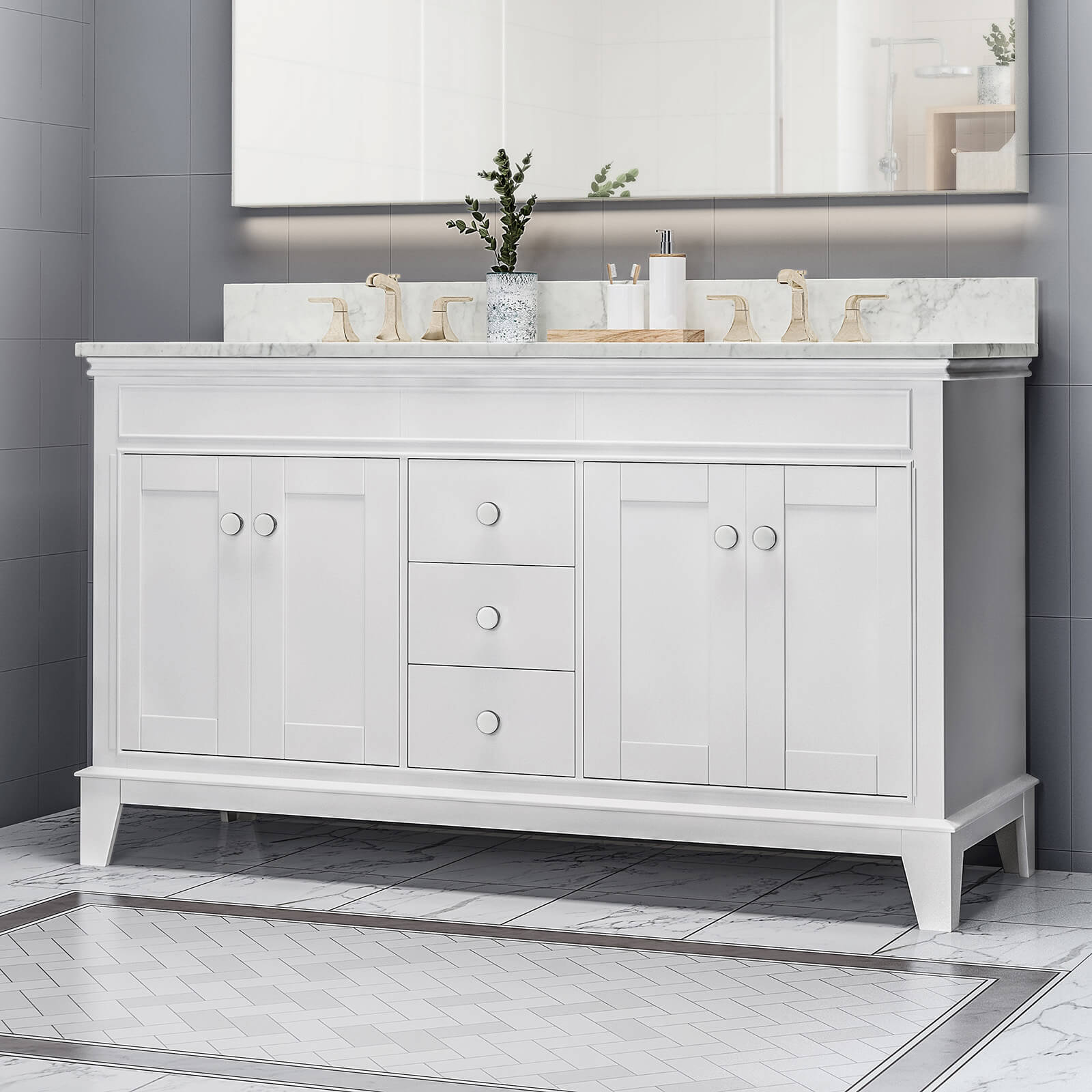 61 x 22 vanity with undermount ceramic sink assembled with white cabinet base