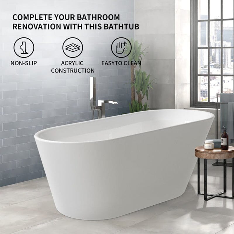 Mokleba 61&quot; Acrylic Single Slipper Freestanding Soaking Bathtub Glossy White