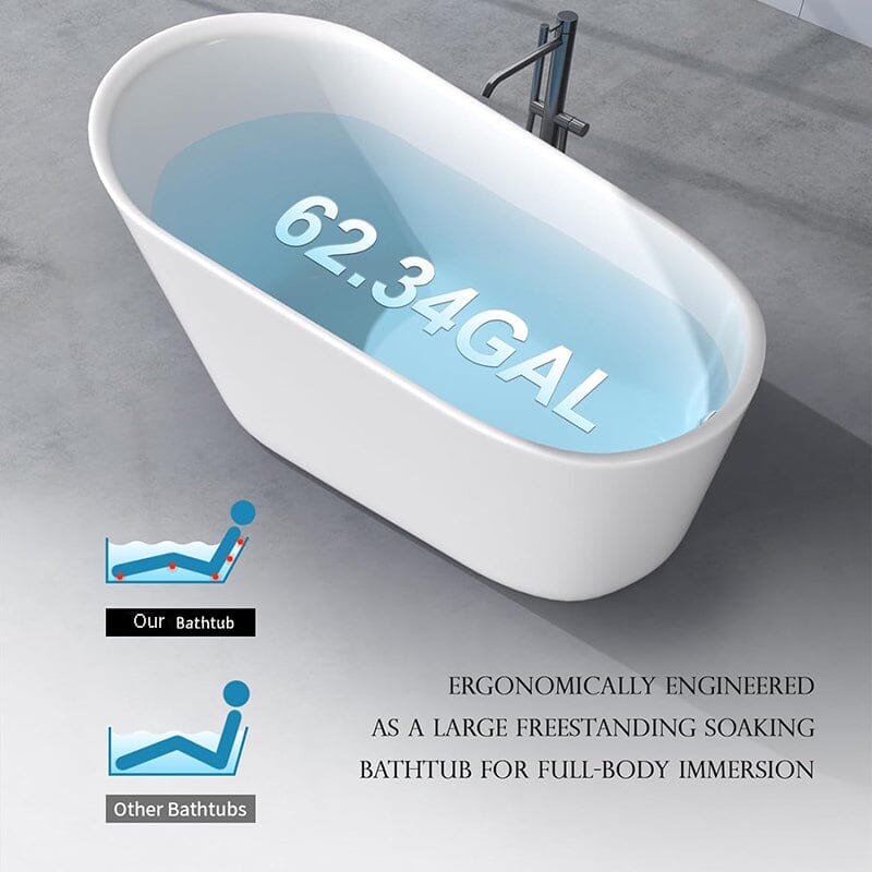 Mokleba 61&quot; Acrylic Single Slipper Freestanding Soaking Bathtub Glossy White