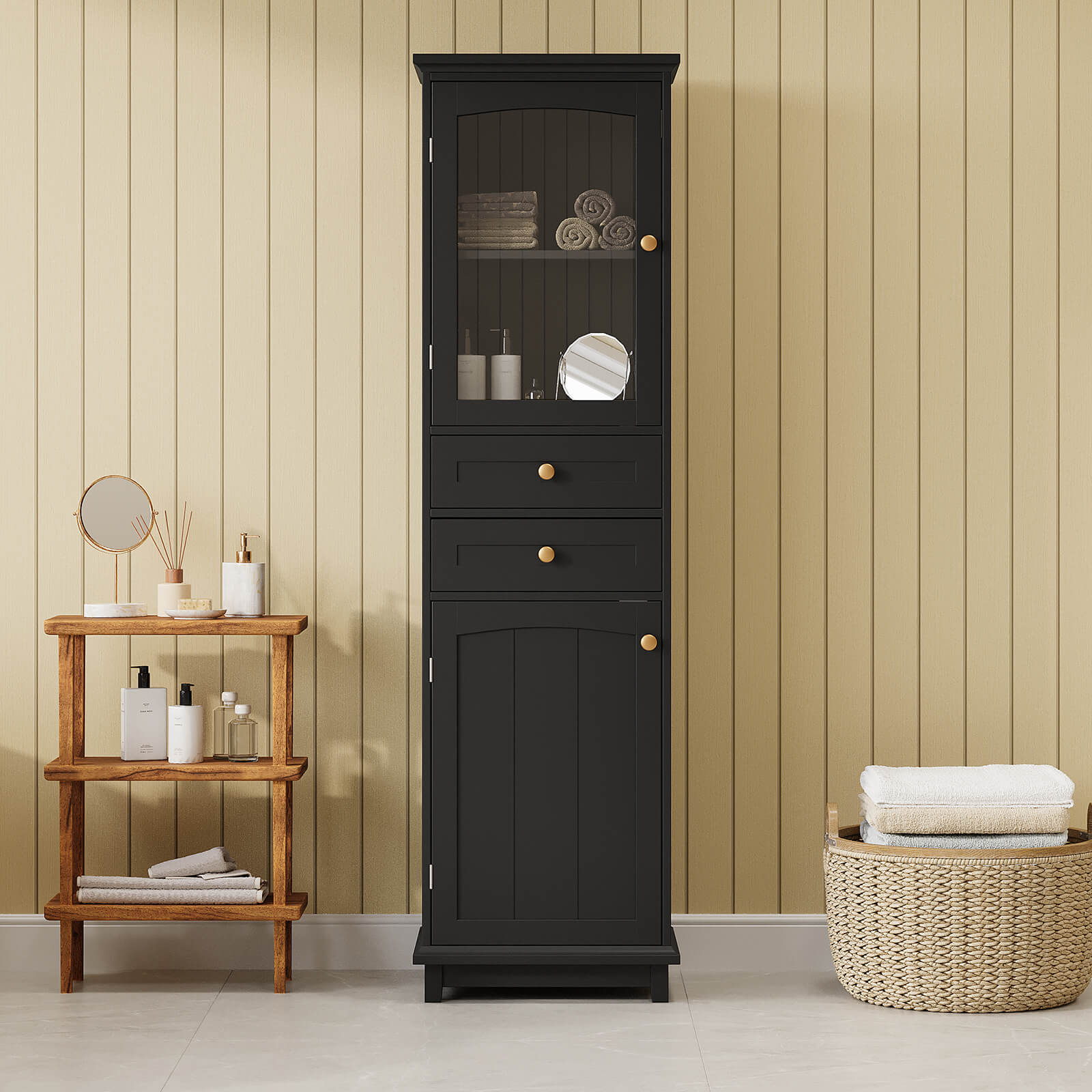 63 inch Tall Black Freestanding Linen Cabinet