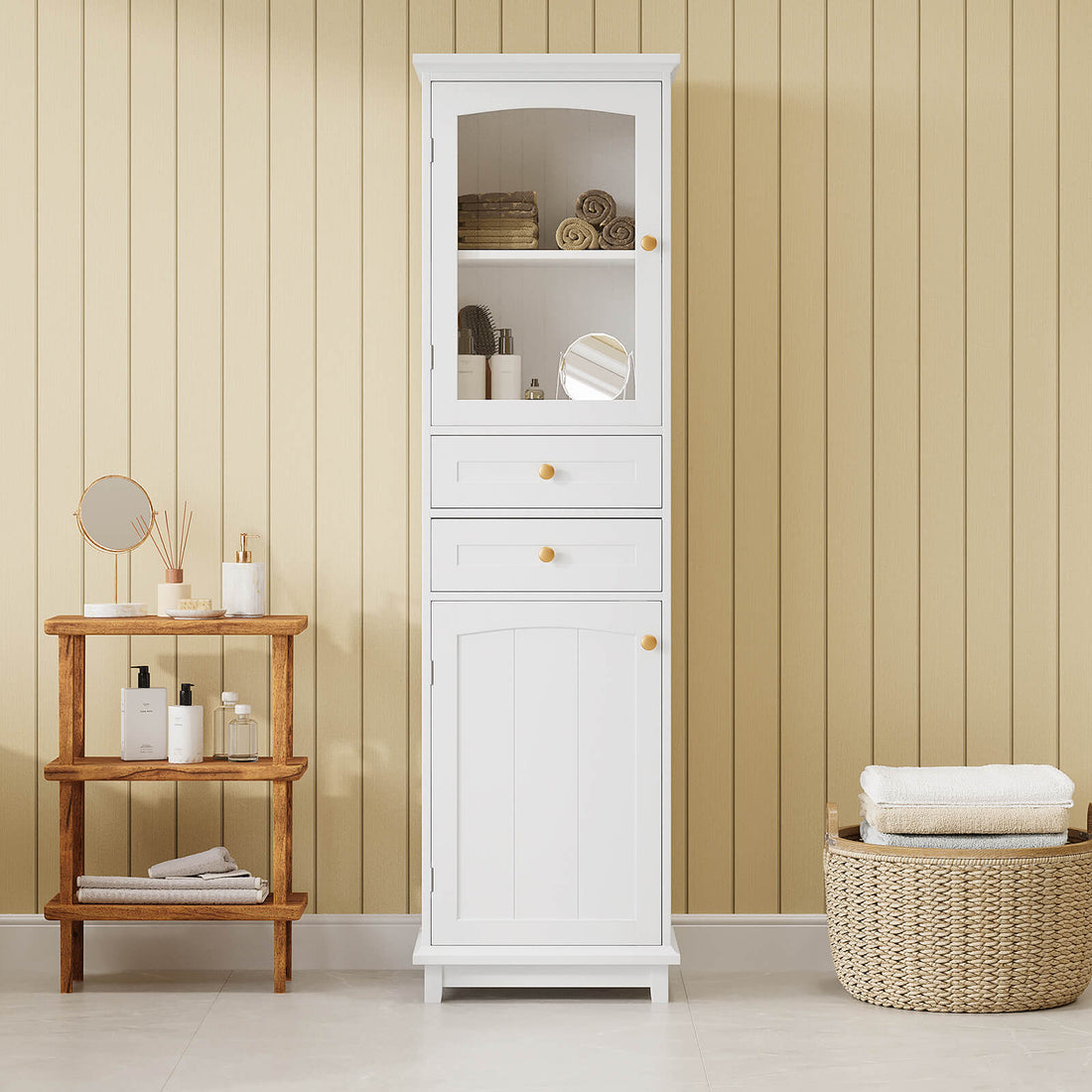 63 inch Tall White Freestanding Linen Cabinet