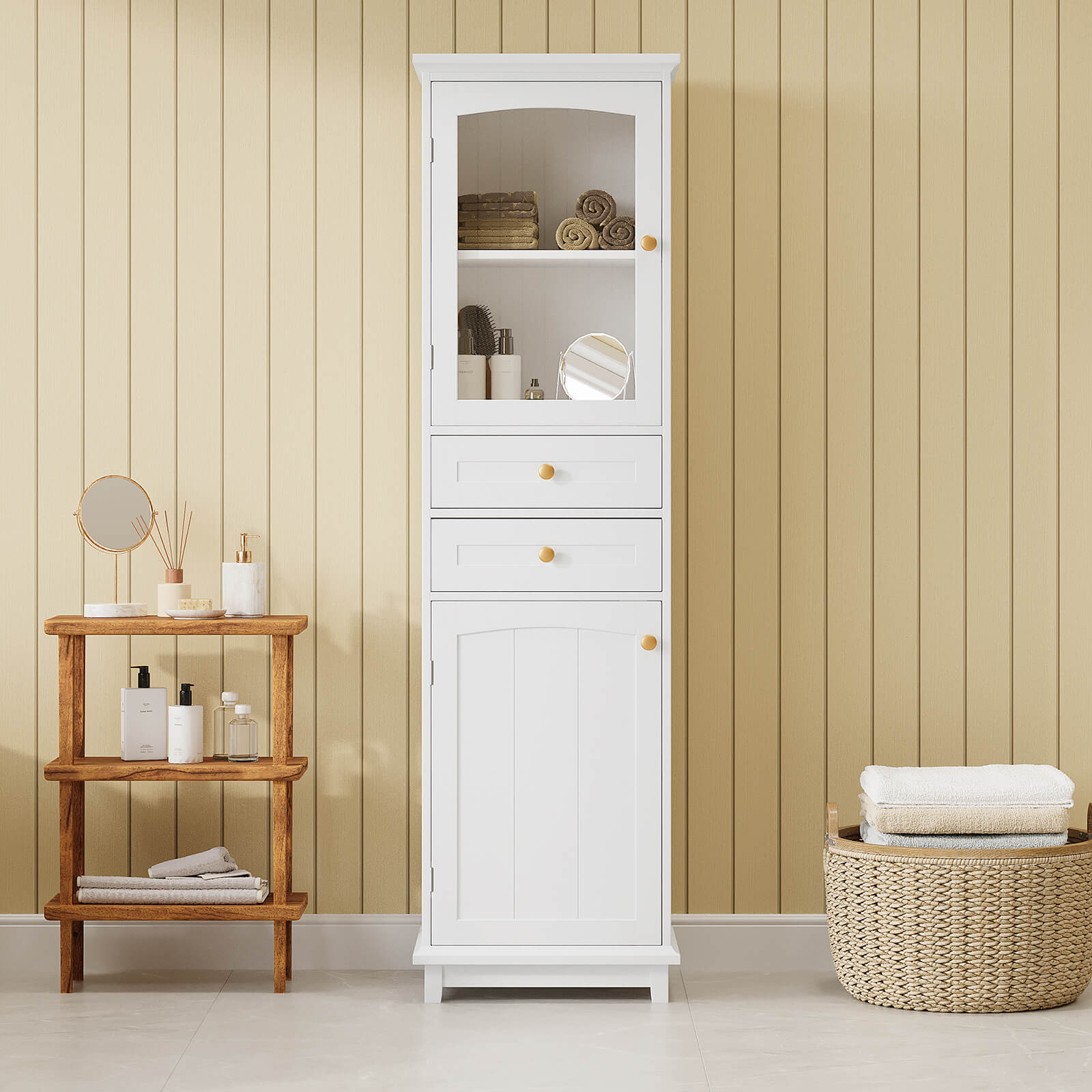 63 inch Tall White Freestanding Linen Cabinet