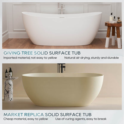 63&quot; Stone Resin Double Slipper Tub Center Drain Freestanding Soaking Bathtub