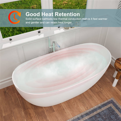 63&quot; Stone Resin Double Slipper Tub Center Drain Freestanding Soaking Bathtub