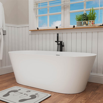 65&quot; Stone Resin Bathtub Oval-shaped Solid Surface Stand Alone Tub with Pop-up Drain