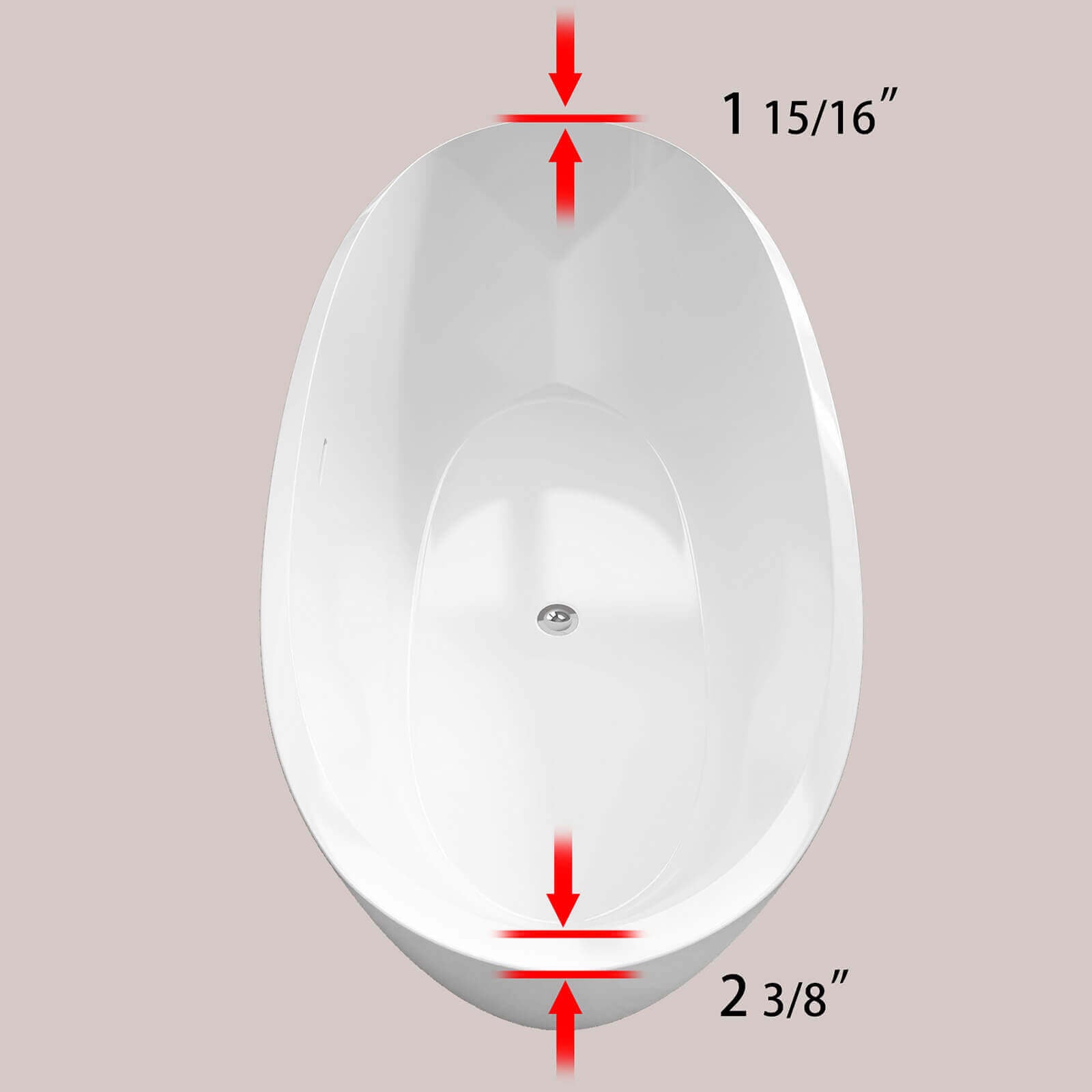 67 Acrylic Double End Tub Rim Thickness with Center Overflow