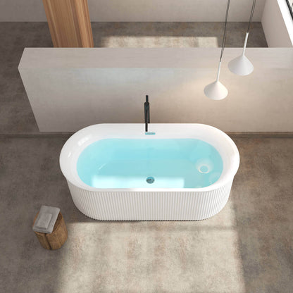 67 inch Acrylic Fluted Glossy White Bathtub with Toe Tap Drain