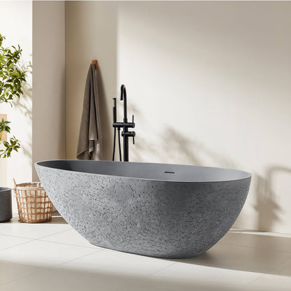 67 inch Concrete Industrial Style Bathtub with Artistic Patterns