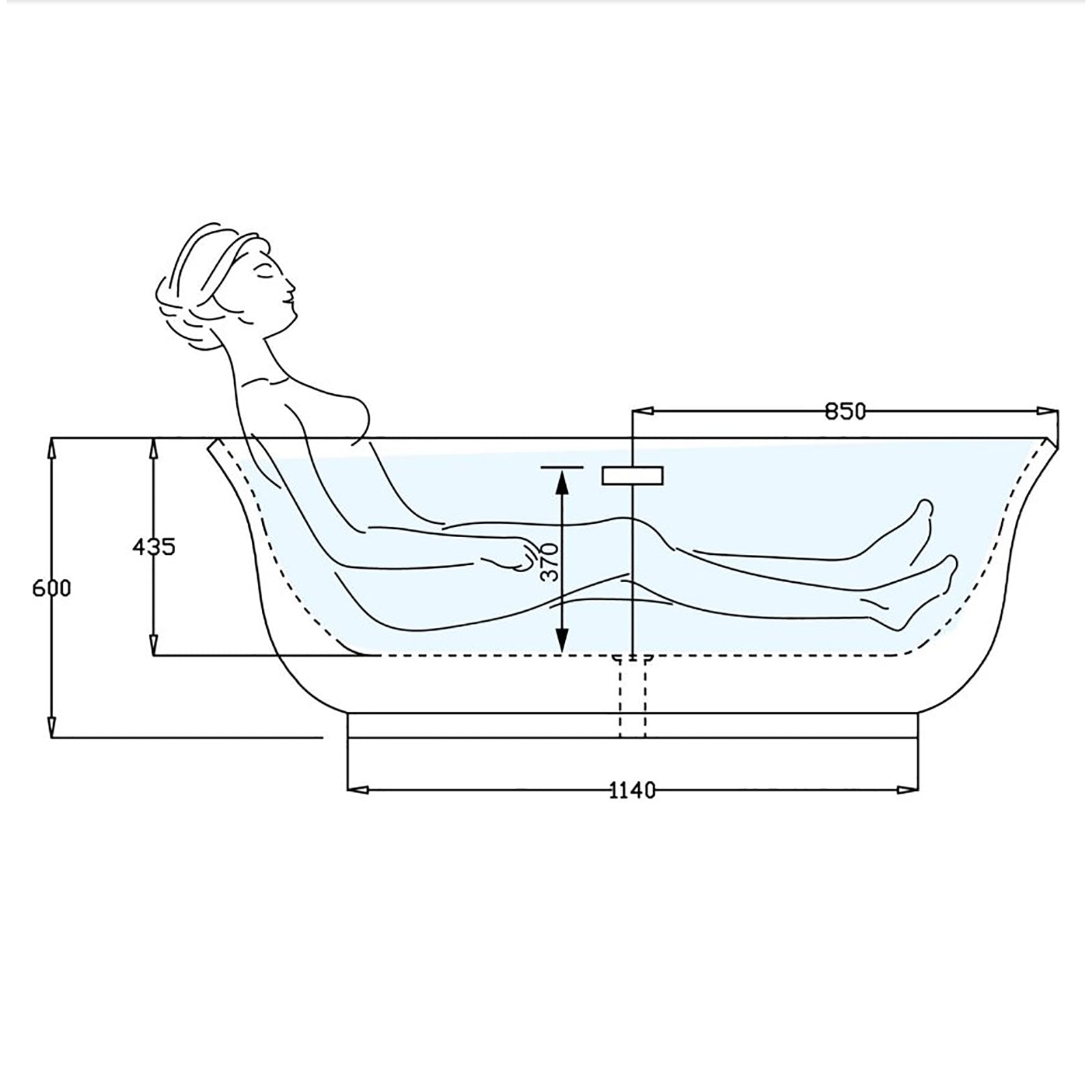 67 inch acrylic rectangular base tub outline dimensions drawing