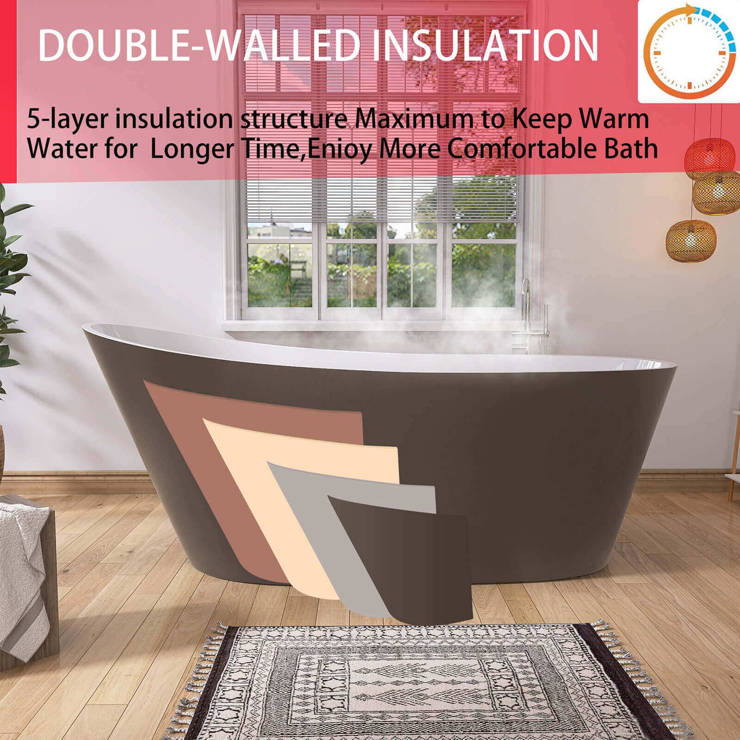 67 inches double sided acrylic single slipper bathtub overflow with excellent thermal insulation effect