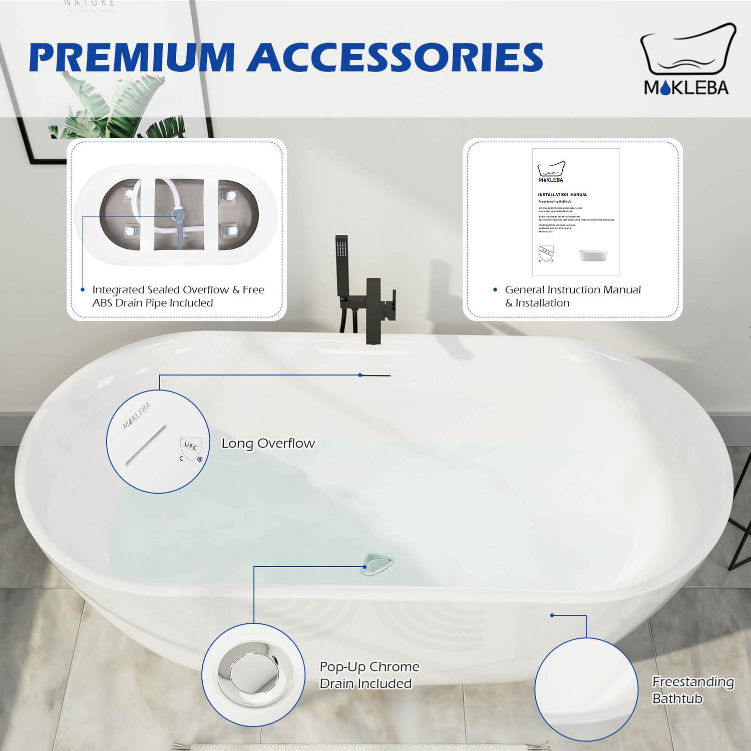 Freestanding Soaking 67-inch White Acrylic Bathtub