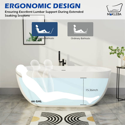 67 inch Large Space White Freestanding Deep Soaking Bathtub