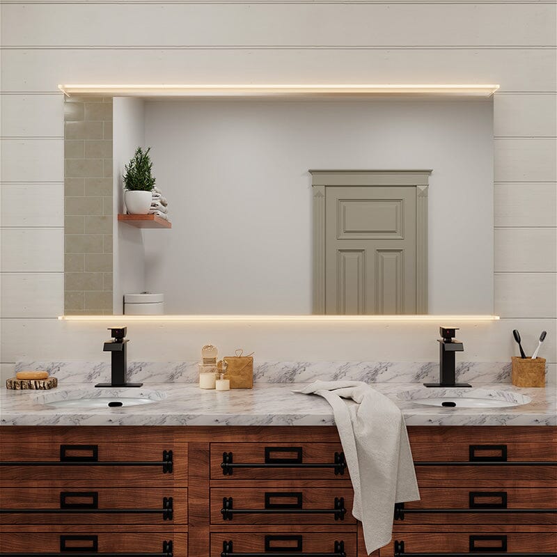 Rectangular Wall Mount LED Lighted Bathroom Vanity Mirror with Shelf