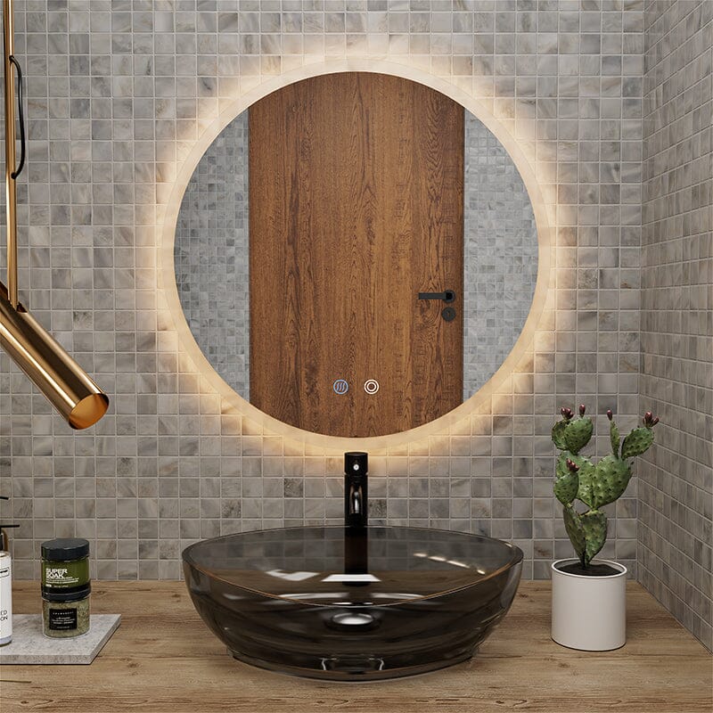 Round LED Light Bathroom Vanity Mirror Wall Mount Frameless Anti Fog