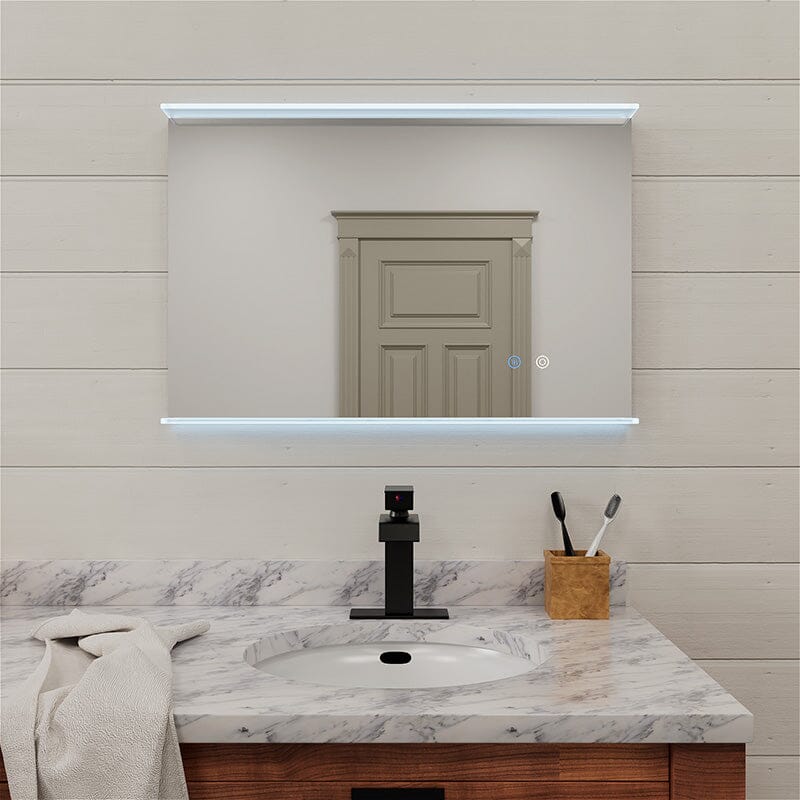 Rectangular Wall Mount LED Lighted Bathroom Vanity Mirror with Shelf