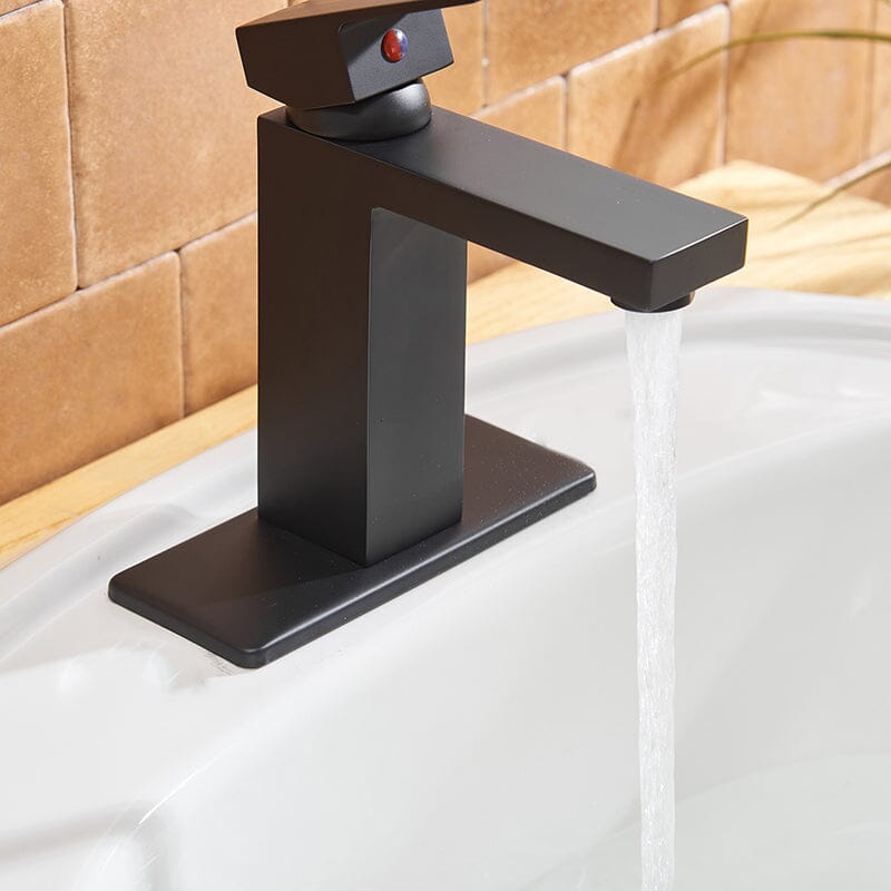 Black single hole bathroom sink faucet with pop up drain